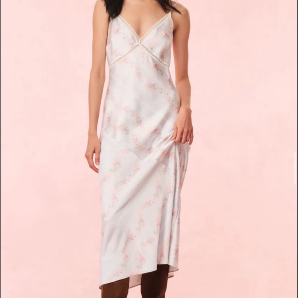 Loveshackfancy Ermon Satin Floral Slip Dress